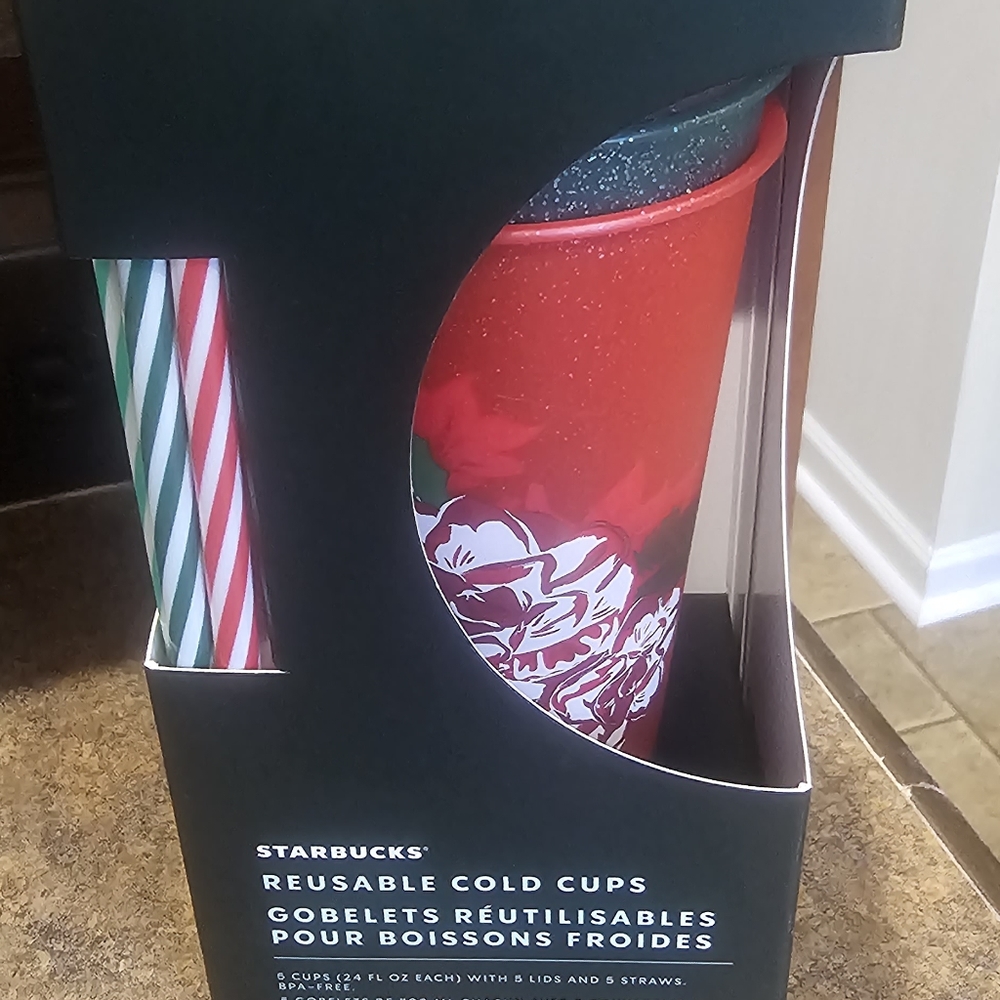 Starbucks Reusable 24 ozs Cold Cups with lids and straws